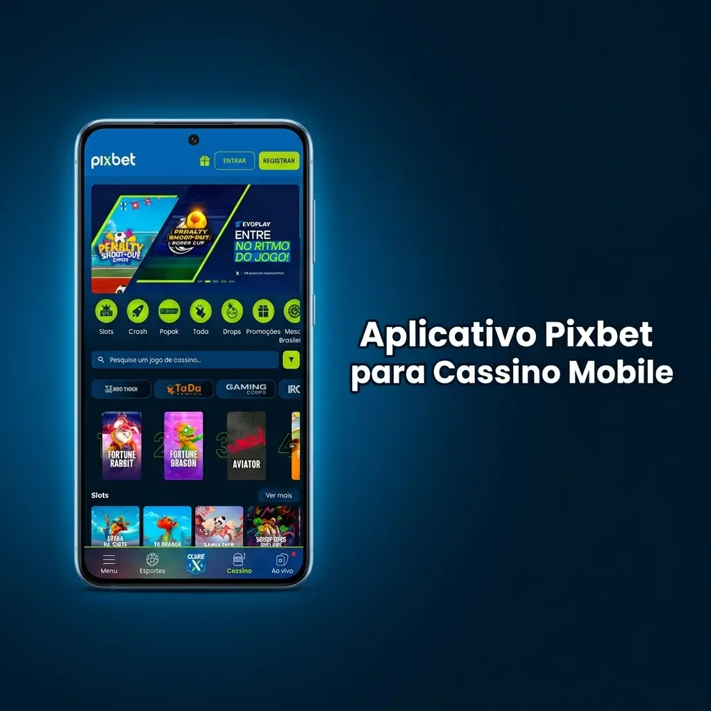 Aplicativo Pixbet para cassino mobile no Android com slots, crash games e cassino ao vivo disponíveis