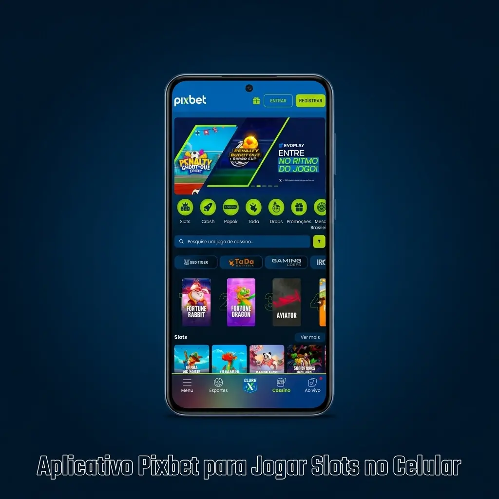Aplicativo Pixbet para slots no celular com catálogo de 3.000 jogos disponível para Android e iOS