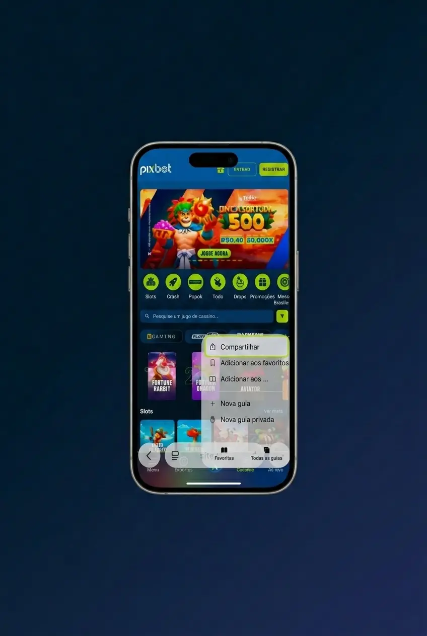 App Pixbet no iPhone com iOS mostrando o jogo Aviator e opções de cassino disponíveis para download