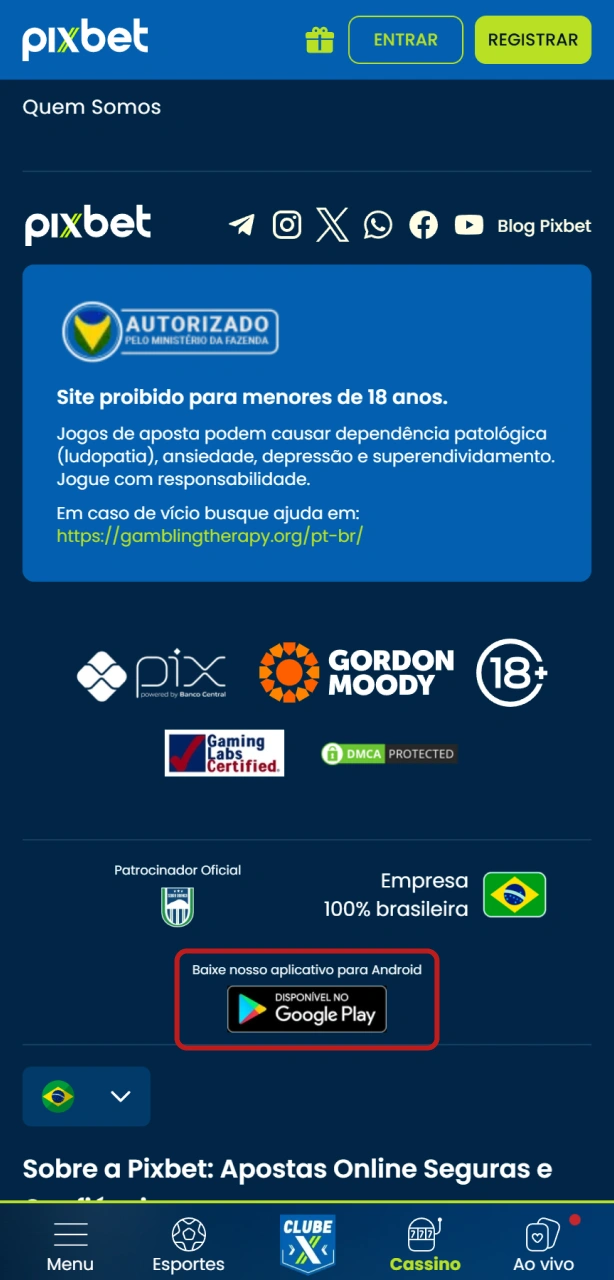 Baixe e abra o aplicativo móvel da Pixbet no seu dispositivo.