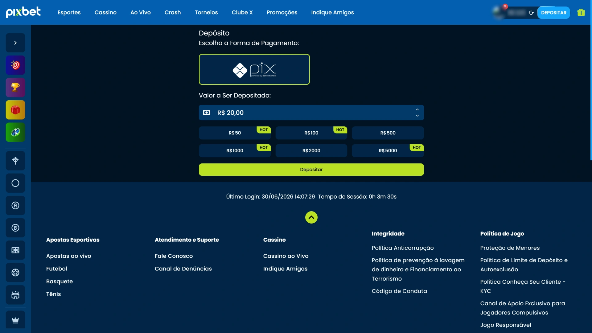 Faça seu primeiro depósito na Pixbet e garanta o seu bônus.