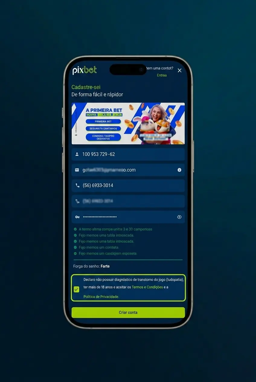 Passo a passo do cadastro na Pixbet com CPF, e-mail e senha em menos de 5 minutos