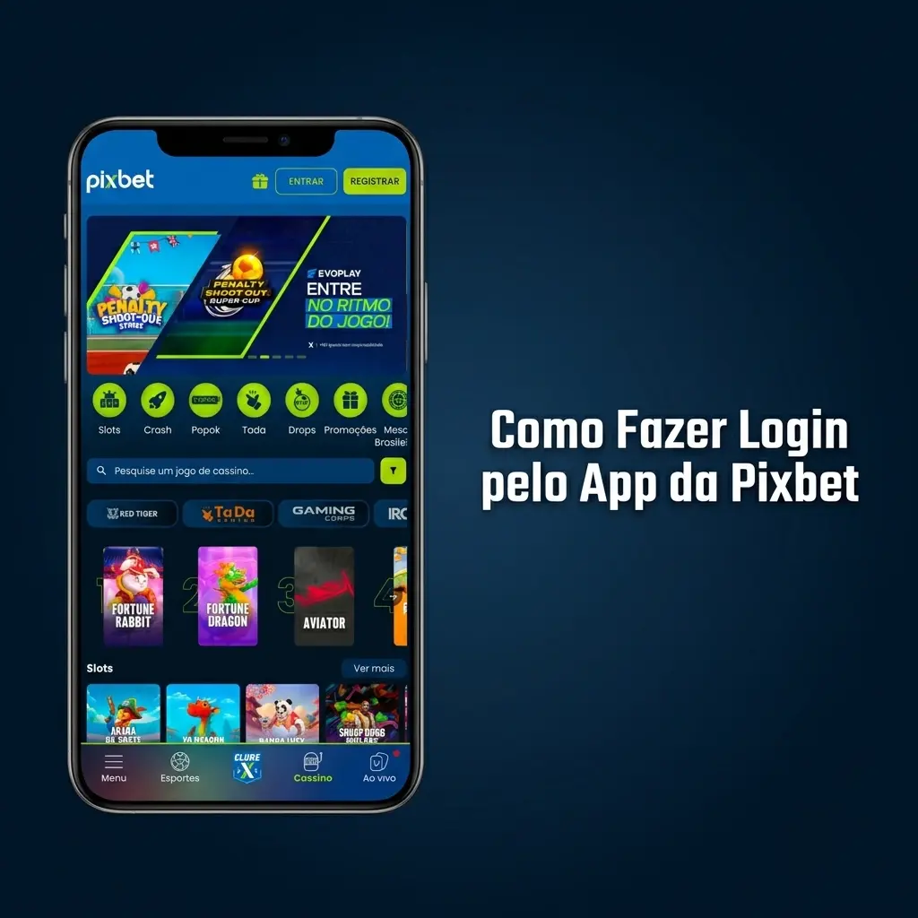 Tela de login do aplicativo Pixbet no Android com campos de CPF, e-mail e senha