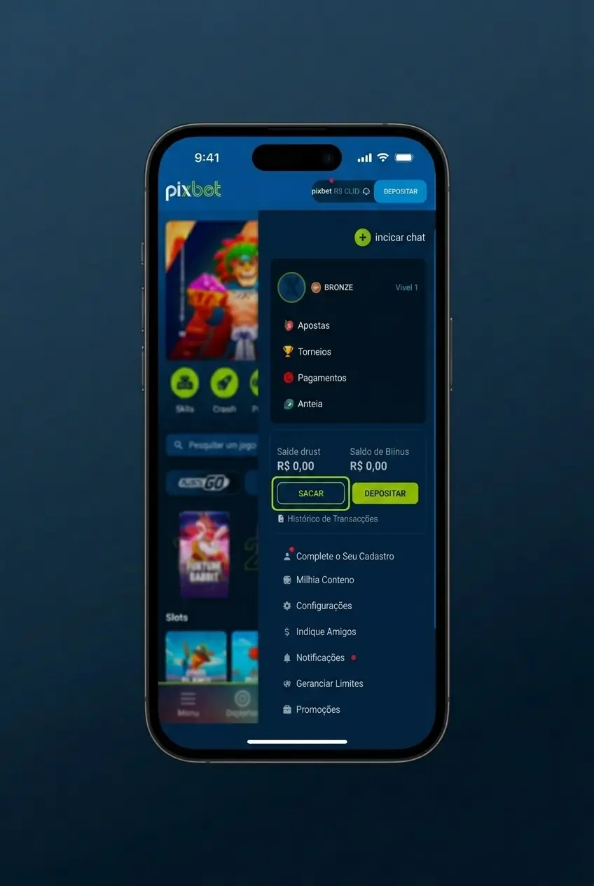Passo a passo para sacar dinheiro na Pixbet via Pix ou TED com valor mínimo de R$20