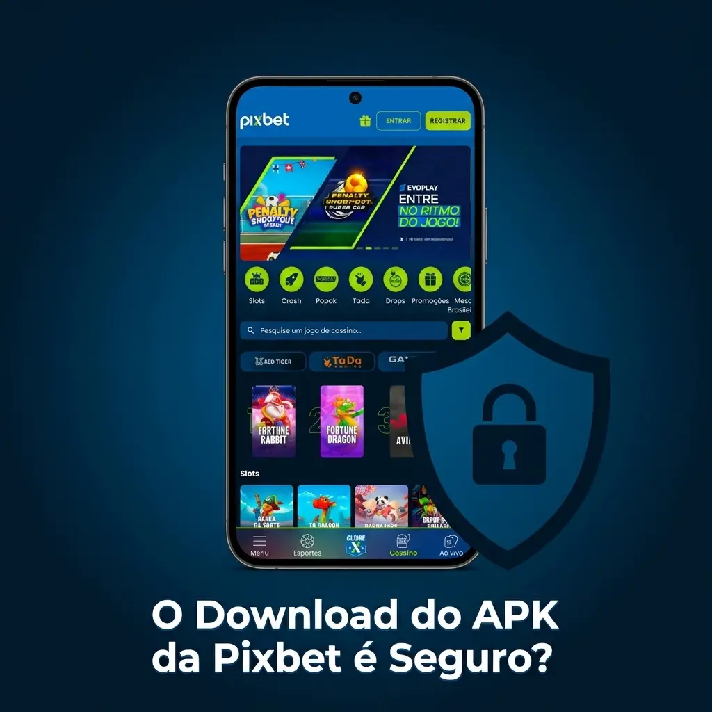 Ícone de segurança com escudo e cadeado representando a proteção do APK oficial da Pixbet no Brasil