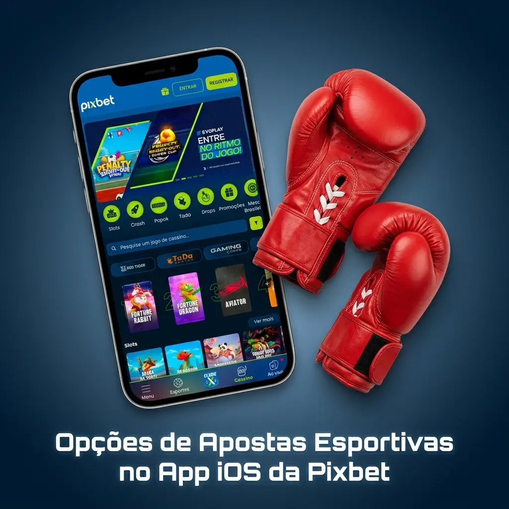 Opções de apostas esportivas no app iOS da Pixbet com futebol, basquete, tênis, MMA e eSports disponíveis