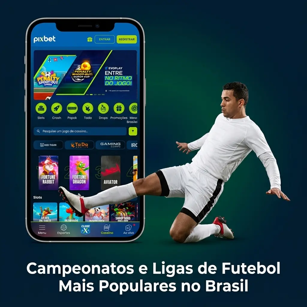 Campeonatos e ligas de futebol mais populares no Brasil cobertos pela Pixbet, incluindo Brasileirão e Copa do Mundo