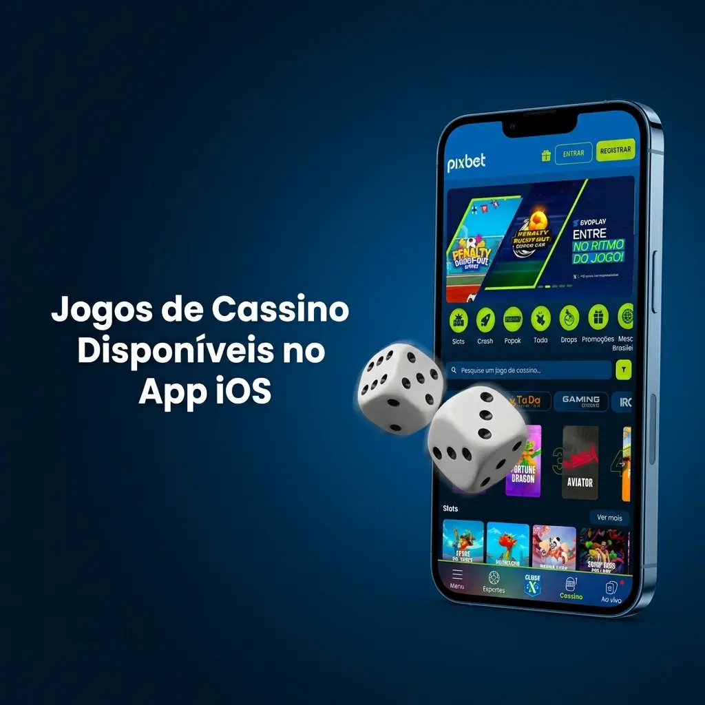 Jogos de cassino Pixbet no app iOS com slots, crash games e cassino ao vivo disponíveis no iPhone