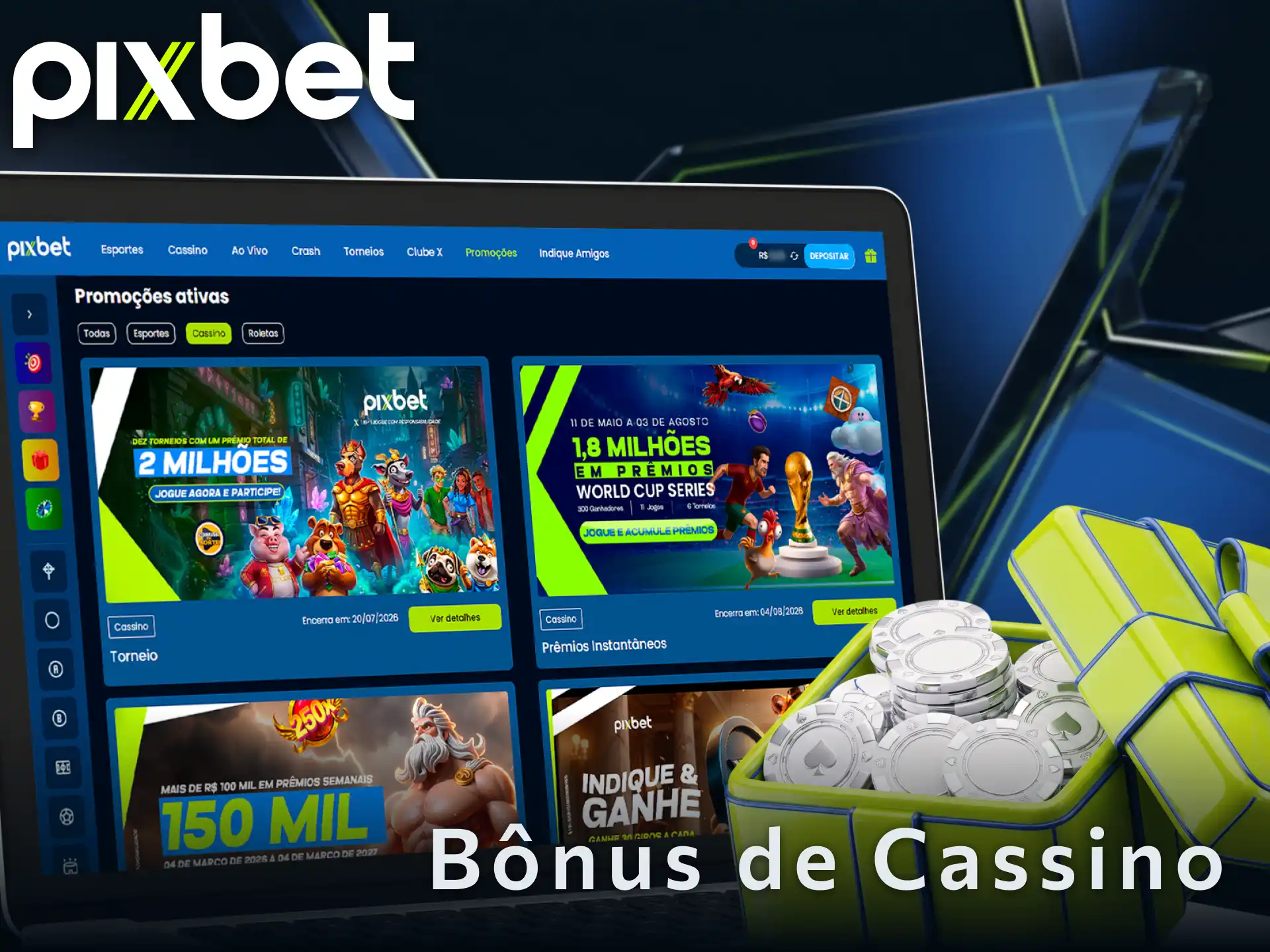 Reivindique o bônus de boas-vindas para se divertir no cassino Pixbet.