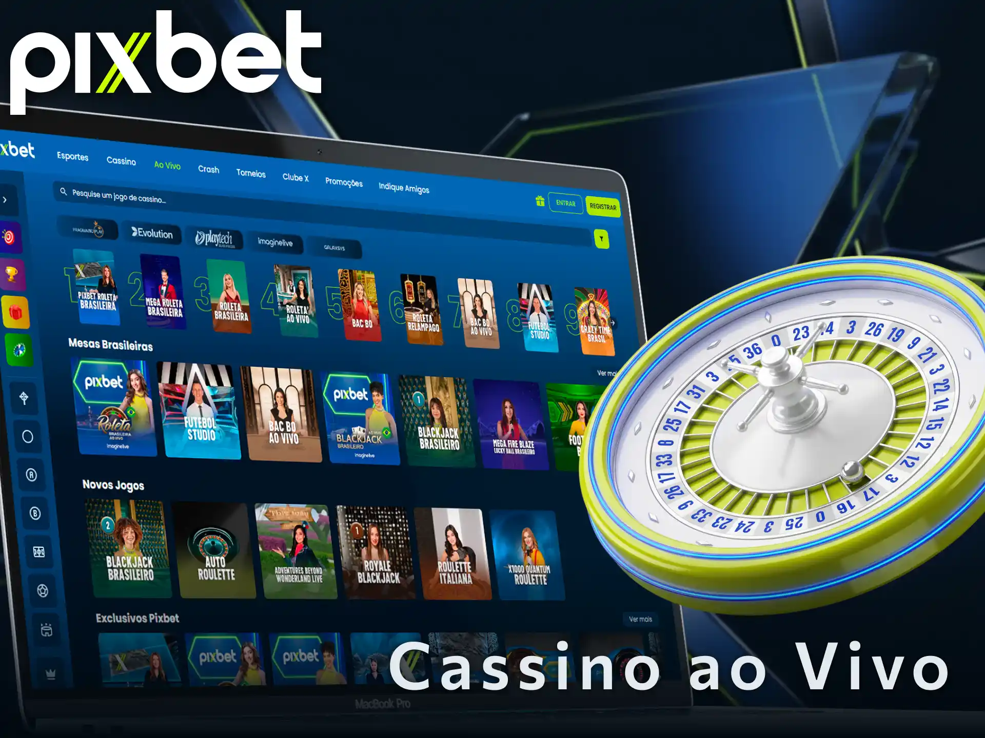 Interaja com crupiês reais no cassino ao vivo na Pixbet oficial.
