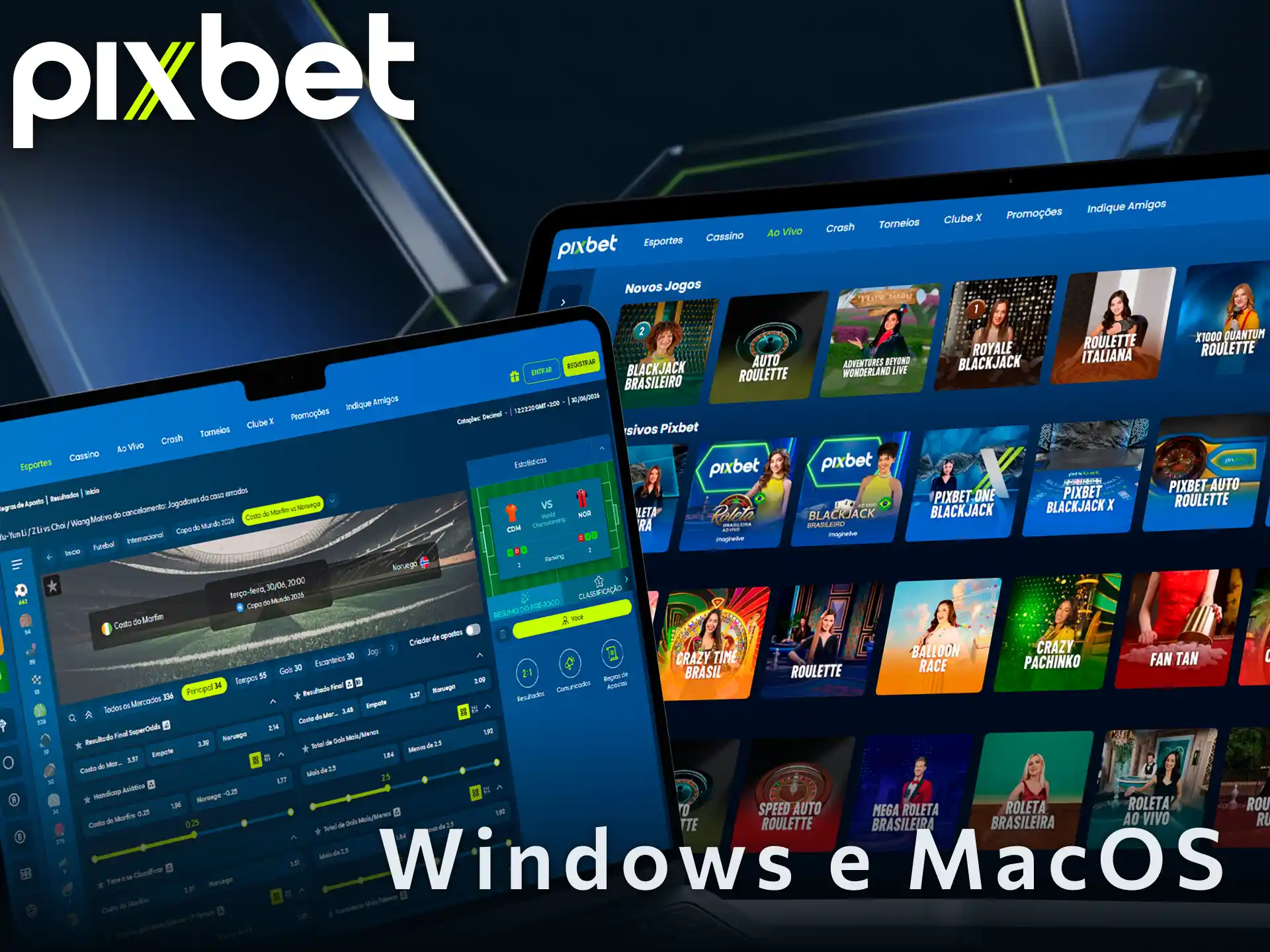 Use a Pixbet no computador para palpites em telas maiores.