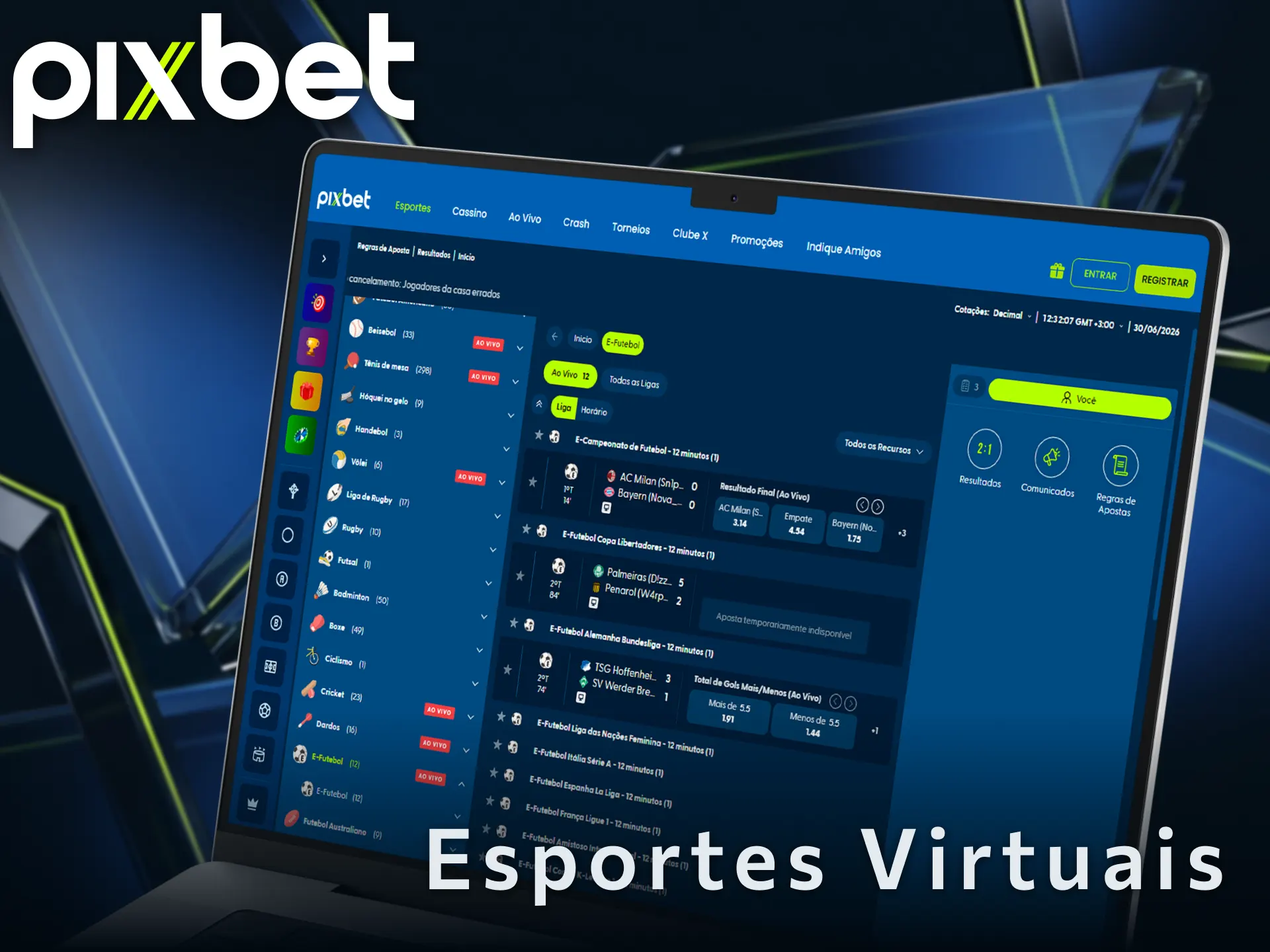 Divirta-se com os esportes virtuais na Pixbet e ganhe prêmios.