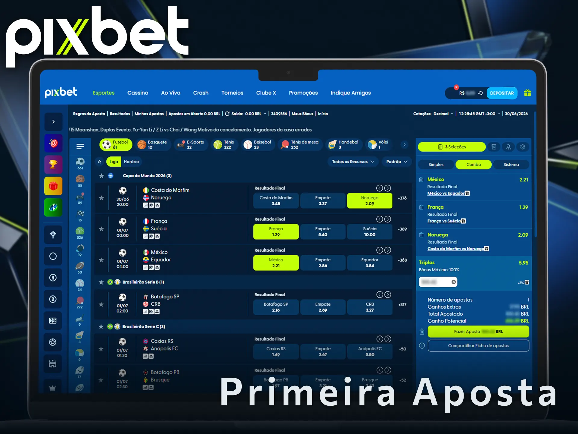 Siga as instruções e faça sua primeira aposta na Pixbet hoje.
