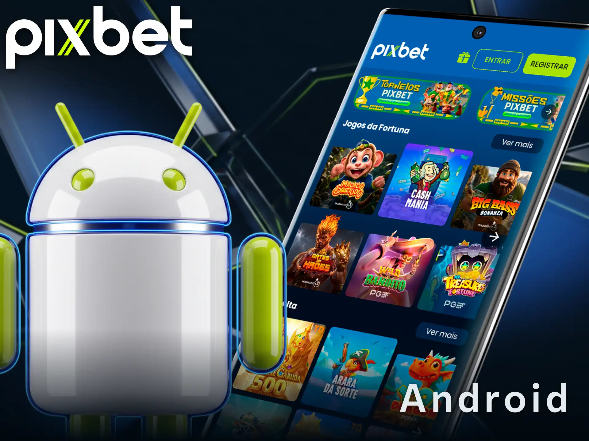 Baixe o aplicativo Pixbet para Android e faça apostas rápidas pelo celular.
