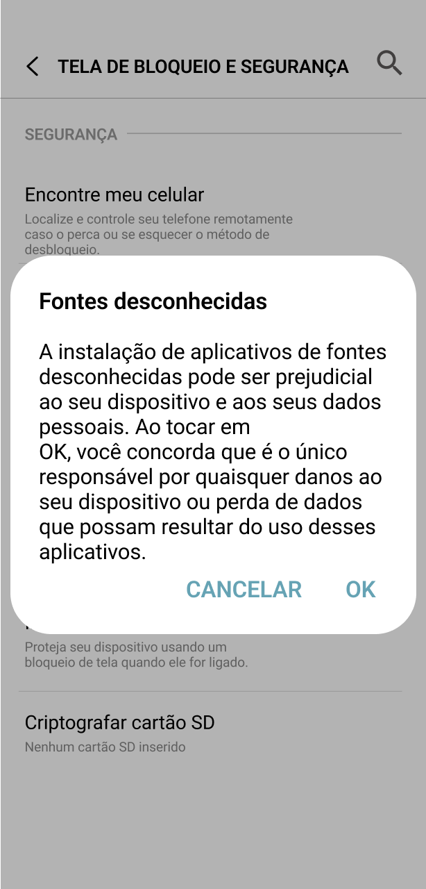 Permita a instalação de fontes desconhecidas para o APK da Pixbet no Android.