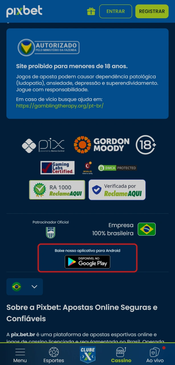 Baixe e abra o app para acessar o aplicativo Pixbet oficial.