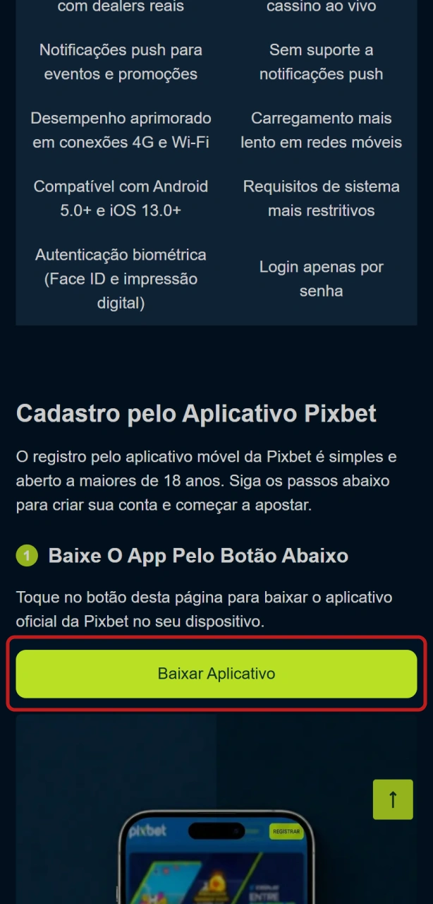 Baixe o app pelo botão abaixo para instalar o aplicativo Pixbet.