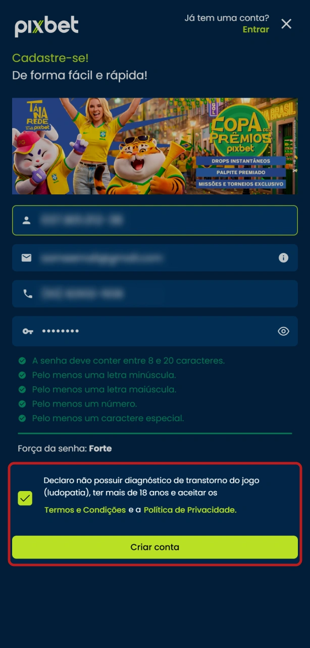 Confirme seu cadastro no aplicativo Pixbet para validar sua conta.