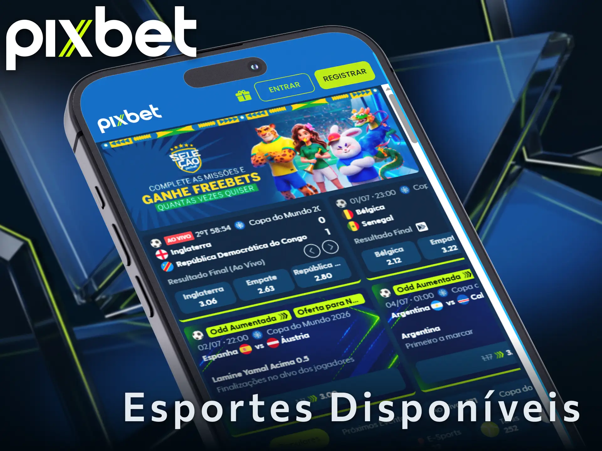 Explore os esportes disponíveis no app de apostas da Pixbet e faça palpites.