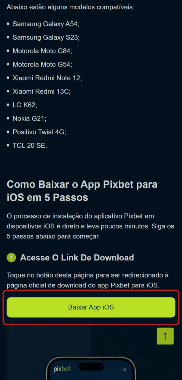 Acesse o link de download do aplicativo Pixbet para dispositivos iOS.