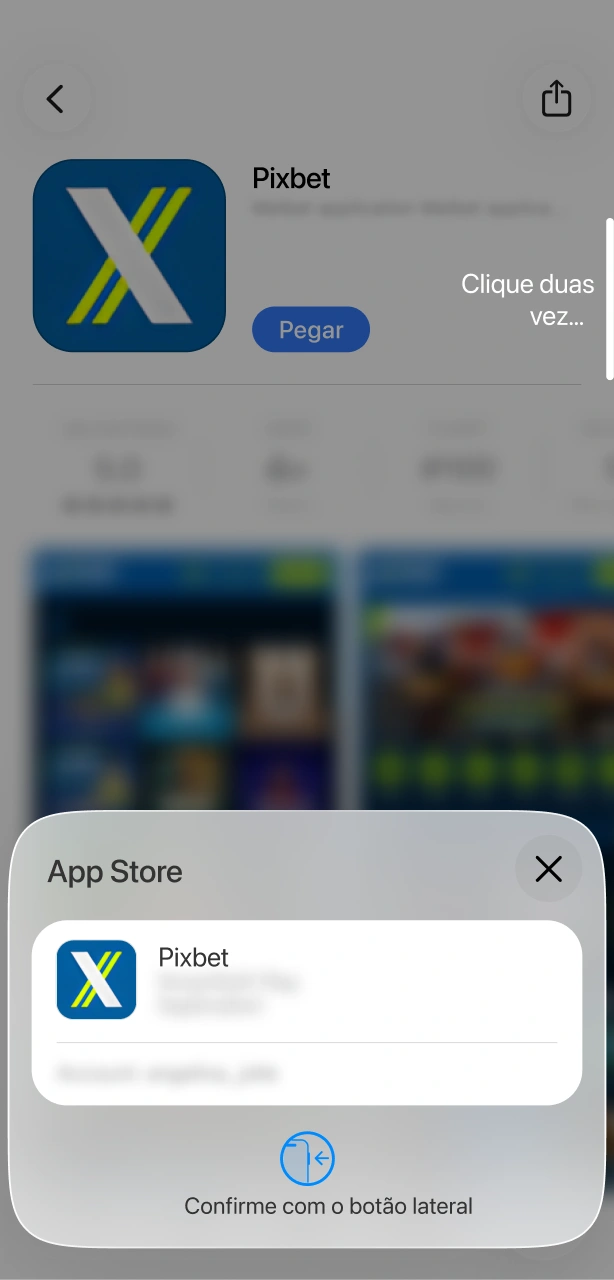 Toque em “Obter” para baixar o aplicativo Pixbet no seu iOS.